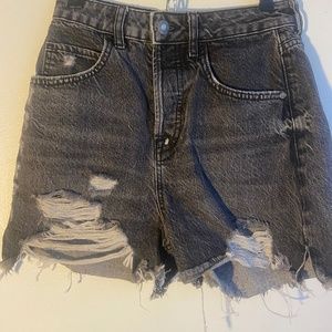 Zara Black Distressed Denim Shorts Button Fly Closet Clearance